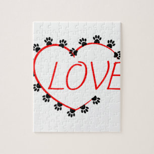Dog Paws Red Heart Love Jigsaw Puzzle