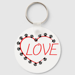 Dog Paws Red Heart Love Keychain