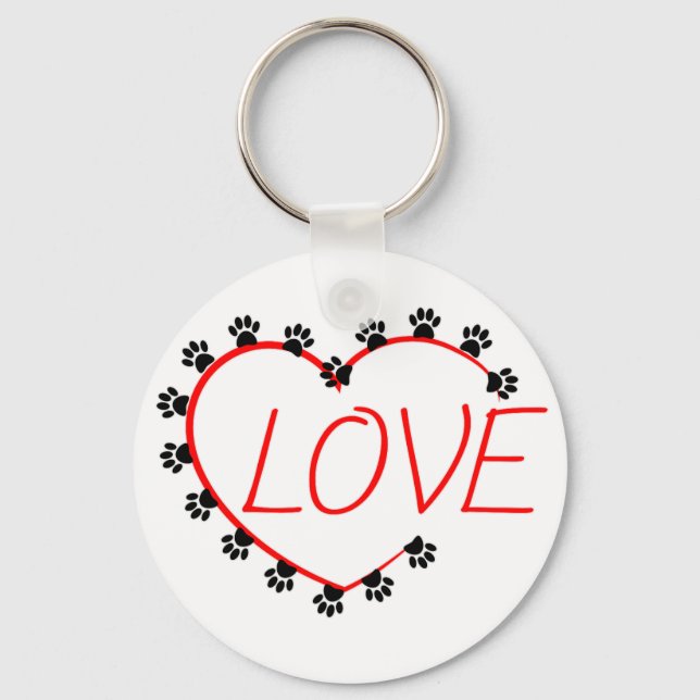 Dog Paws Red Heart Love Keychain (Front)