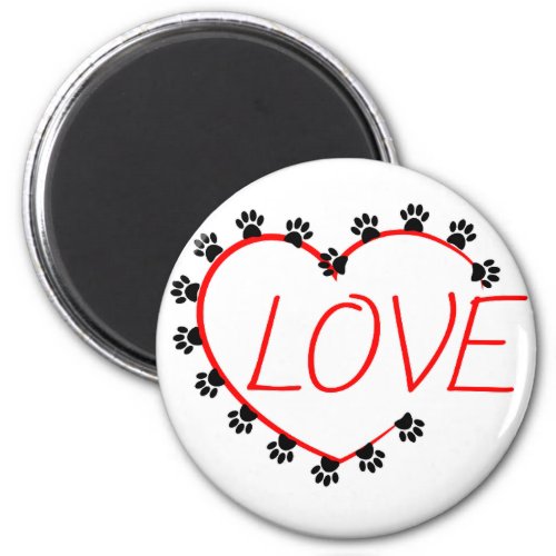 Dog Paws Red Heart Love Magnet