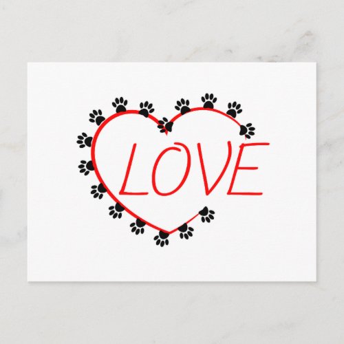Dog Paws Red Heart Love Pet Postcard