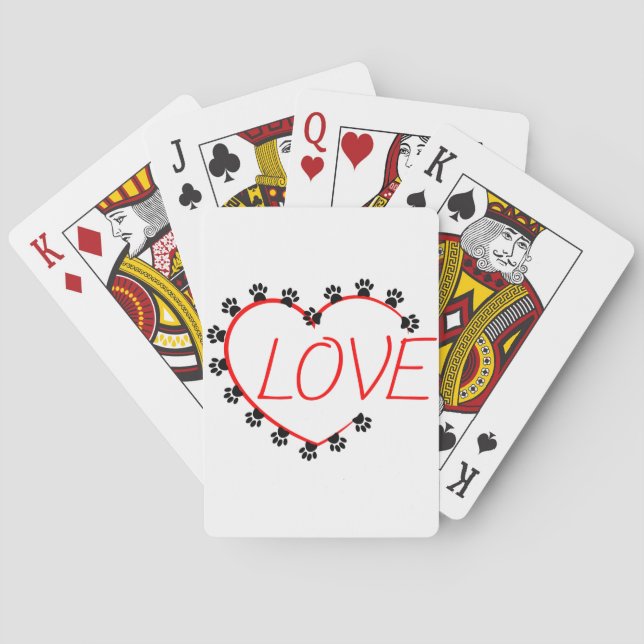 Dog Paws Red Heart Love Poker Cards (Back)