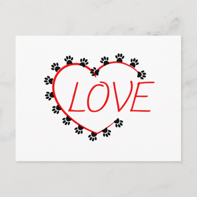 Dog Paws Red Heart Love Postcard (Front)