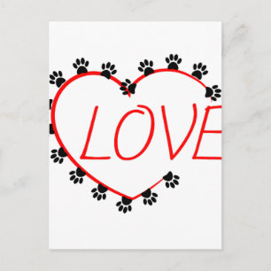 Dog Paws Red Heart Love Postcard