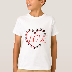 Dog Paws Red Heart Love T-Shirt