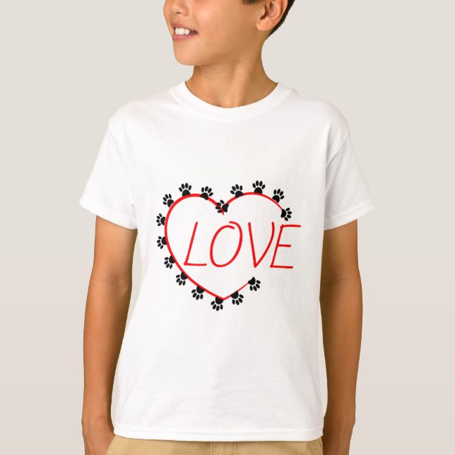 Dog Paws Red Heart Love T-Shirt (Front)