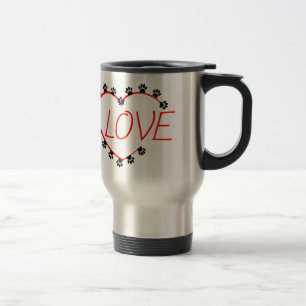 Dog Paws Red Heart Love Travel Mug