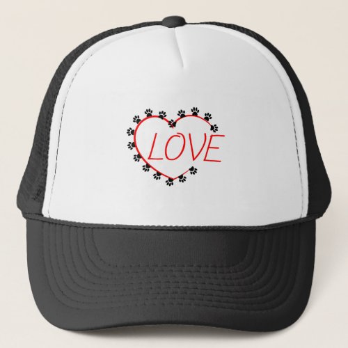 Dog Paws Red Heart Love Trucker Hat