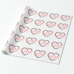 Dog Paws Red Heart Love Wrapping Paper