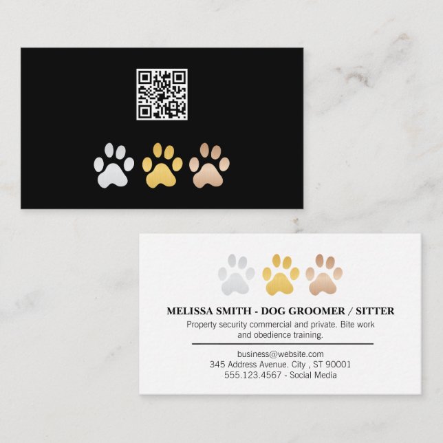 Dog Paws (Silver, gold, bronze) | QR Code Business Card (Front/Back)
