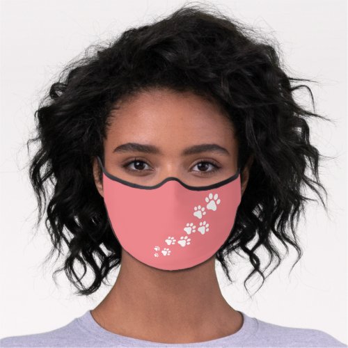 Dog Paws Snow Pattern Solid Blush Pink Background Premium Face Mask