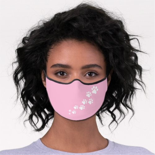 Dog Paws Snow Pattern Solid Light Pink Background Premium Face Mask