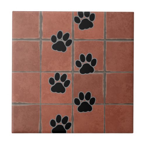 Dog Paws Terracotta Floor Trail of Paws    Ceramic Tile
