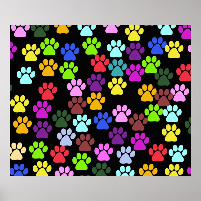 Dog Paws Trails Pawprints Red Blue Green Yellow