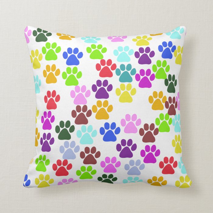 Dog Paws Trails Pawprints Red Blue Green Yellow Pillows