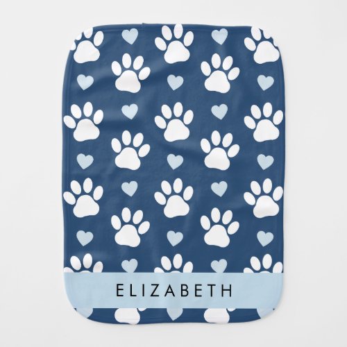 Dog Paws White Paws Blue Hearts Your Name Baby Burp Cloth