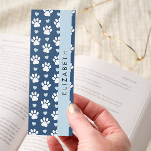 Dog Paws, White Paws, Blue Hearts, Your Name Bookmarks