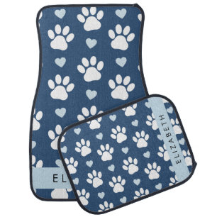 Dog Paws, White Paws, Blue Hearts, Your Name Car Floor Mat