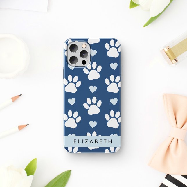 Dog Paws, White Paws, Blue Hearts, Your Name Case-Mate iPhone Case (Creator Uploaded)