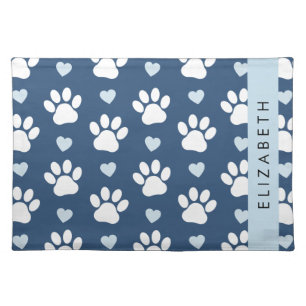 Dog Paws, White Paws, Blue Hearts, Your Name Cloth Placemat