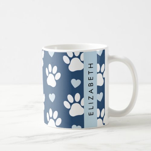 Dog Paws White Paws Blue Hearts Your Name Coffee Mug