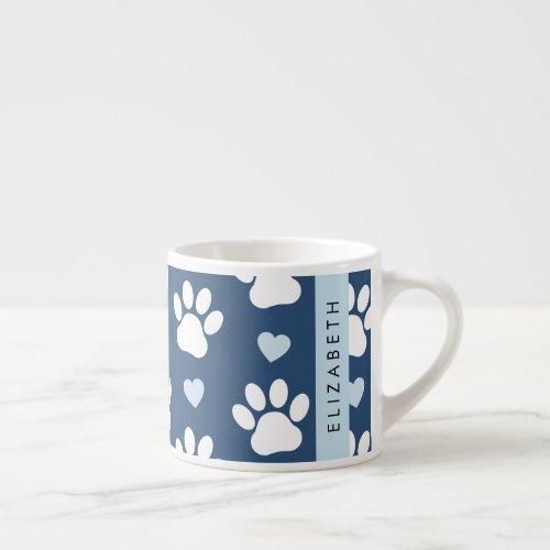 Dog Paws White Paws Blue Hearts Your Name Espresso Cup