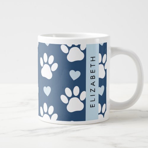 Dog Paws White Paws Blue Hearts Your Name Giant Coffee Mug