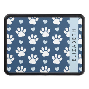 Dog Paws, White Paws, Blue Hearts, Your Name Hitch Cover