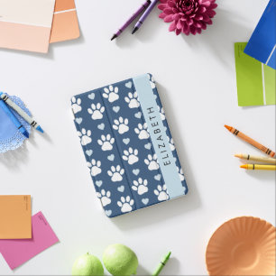 Dog Paws, White Paws, Blue Hearts, Your Name iPad Mini Cover