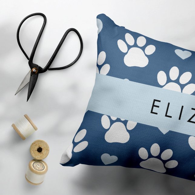 Dog Paws, White Paws, Blue Hearts, Your Name Pillow Case (Creator Uploaded)