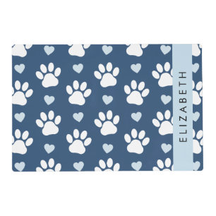 Dog Paws, White Paws, Blue Hearts, Your Name Placemat