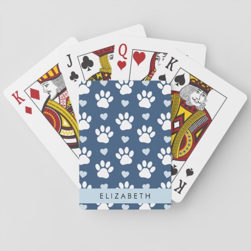 Dog Paws White Paws Blue Hearts Your Name Poker Cards