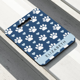 Dog Paws, White Paws, Blue Hearts, Your Name Seat Cushion