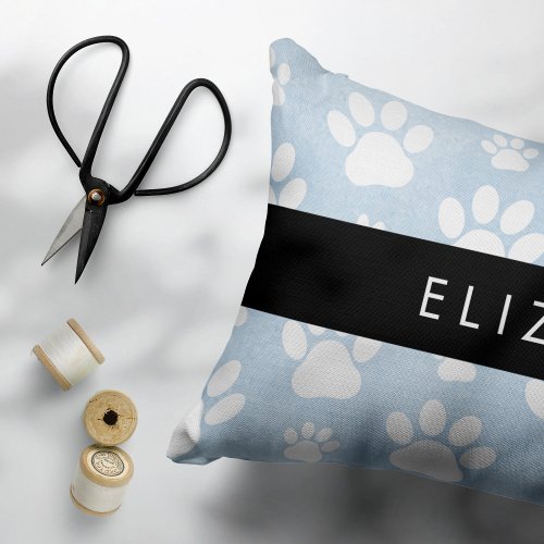 Dog Paws White Paws Blue Watercolors Your Name Accent Pillow