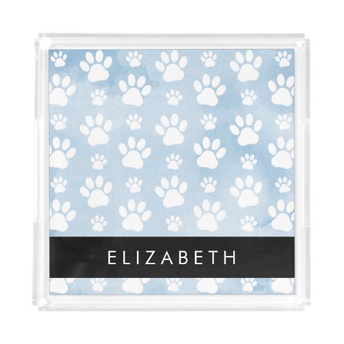 Dog Paws White Paws Blue Watercolors Your Name Acrylic Tray