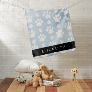 Dog Paws, White Paws, Blue Watercolors, Your Name Baby Blanket
