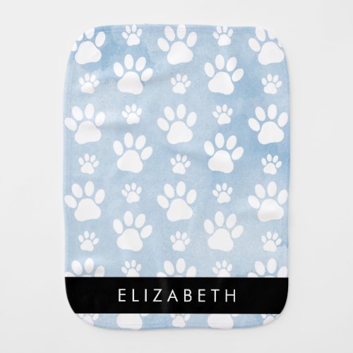 Dog Paws White Paws Blue Watercolors Your Name Baby Burp Cloth