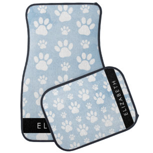 Dog Paws, White Paws, Blue Watercolors, Your Name Car Floor Mat