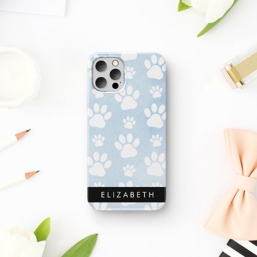 Dog Paws White Paws Blue Watercolors Your Name iPhone 12 Pro Case
