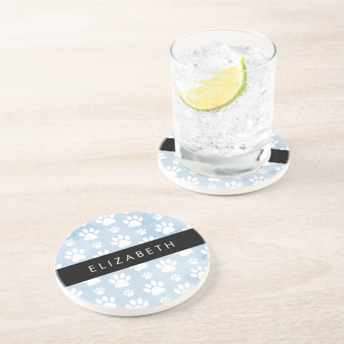 Dog Paws White Paws Blue Watercolors Your Name Coaster