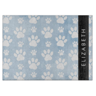 Dog Paws, White Paws, Blue Watercolors, Your Name Cutting Board