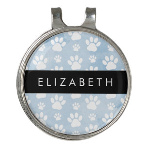 Dog Paws, White Paws, Blue Watercolors, Your Name Golf Hat Clip