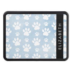 Dog Paws, White Paws, Blue Watercolors, Your Name Hitch Cover