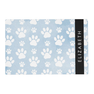 Dog Paws, White Paws, Blue Watercolors, Your Name Placemat