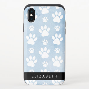 Dog Paws, White Paws, Blue Watercolors, Your Name iPhone X Slider Case