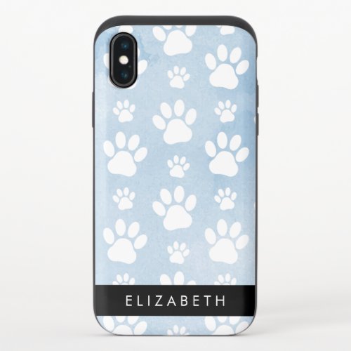 Dog Paws White Paws Blue Watercolors Your Name iPhone X Slider Case