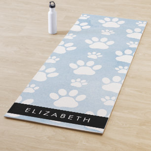 Dog Paws, White Paws, Blue Watercolors, Your Name Yoga Mat