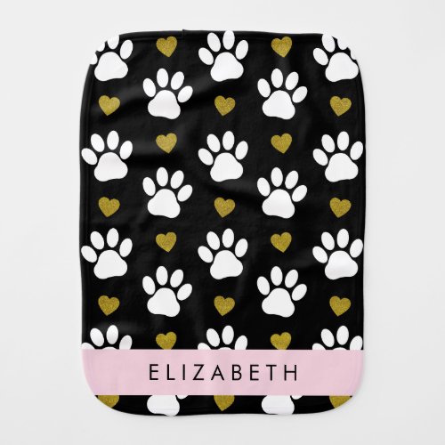 Dog Paws White Paws Gold Hearts Your Name Baby Burp Cloth