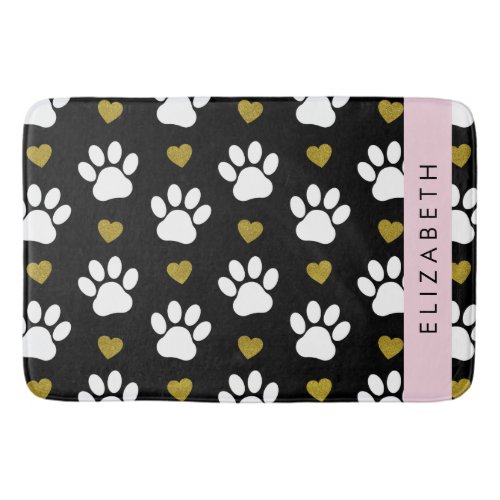 Dog Paws White Paws Gold Hearts Your Name Bath Mat