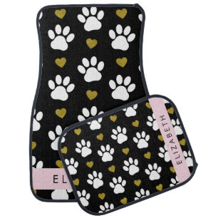 Dog Paws, White Paws, Gold Hearts, Your Name Car Floor Mat